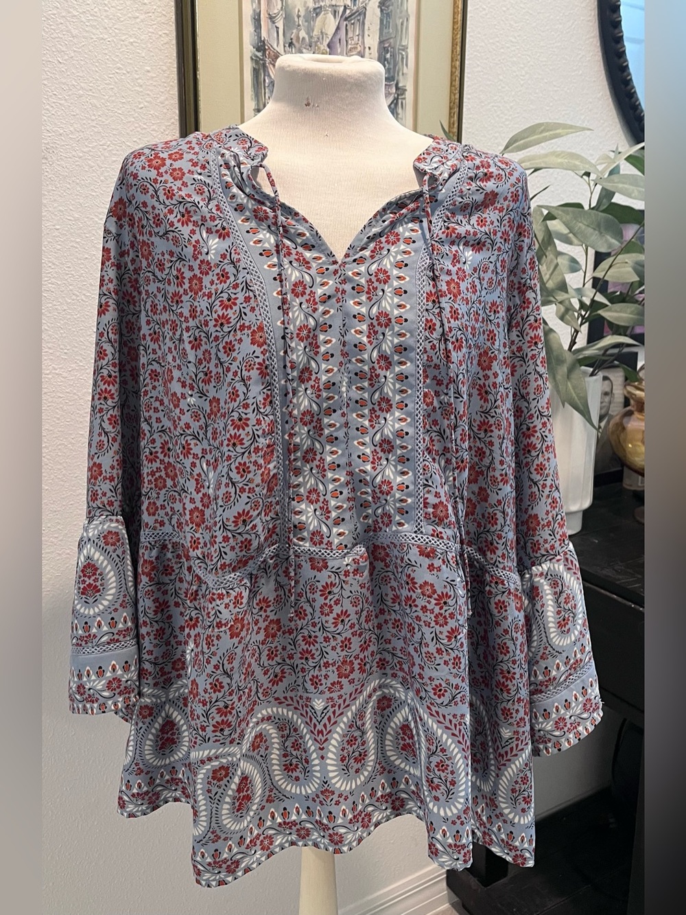 Fever Blue Tunic with Rust Floral Print